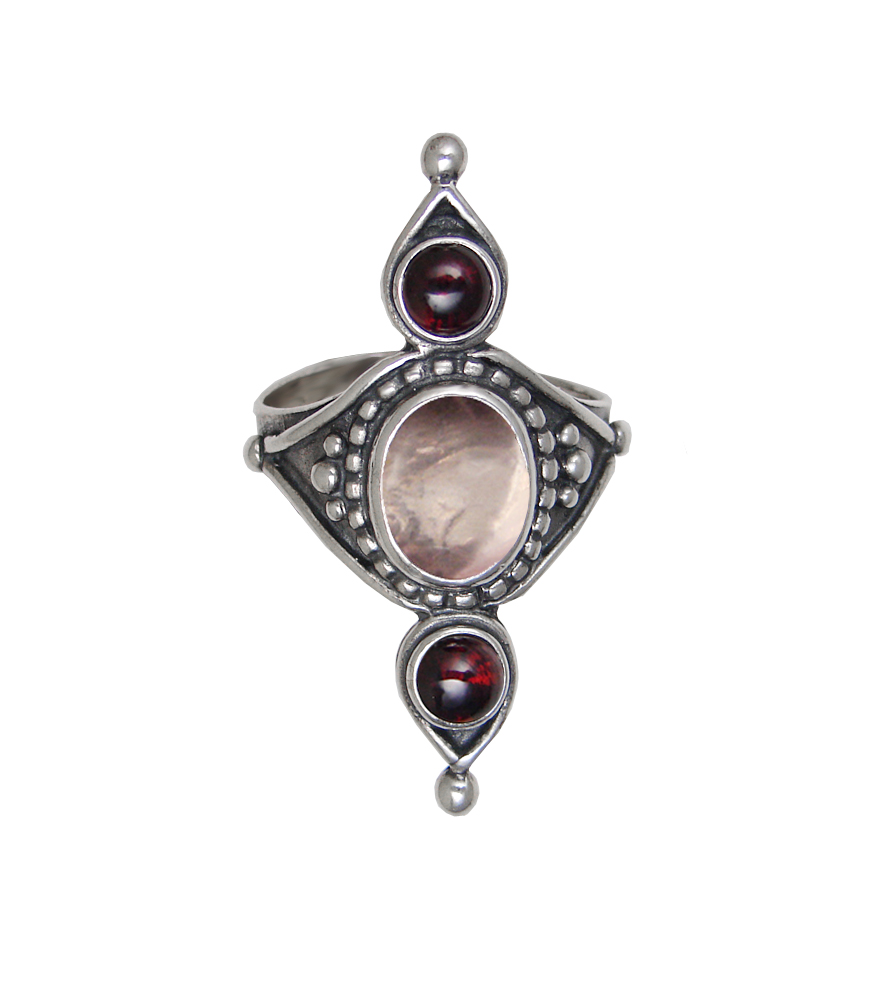 Sterling Silver Royal Ring With Rose Quartz And Garnet Size 10